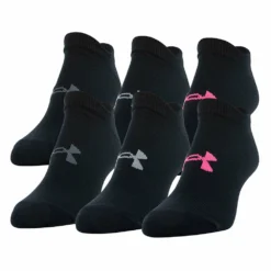 Gildan UNDER ARMOUR WOMEN'S ESSENTIAL NO SHOW SOCKS 6 PACK - BLACK