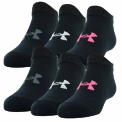 Gildan UNDER ARMOUR GIRLS ESSENTIAL NO SHOW SOCKS 6 PACK - BLACK