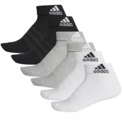ADIDAS KID'S CUSHION ANKLE SOCKS - 6 PACK GREY/WHITE/BLACK
