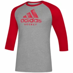ADIDAS ADULT HOCKEY 3/4 SLEEVE RAGLAN SHIRT - GREY/RED