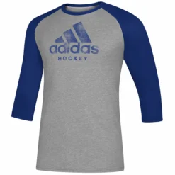 ADIDAS ADULT HOCKEY 3/4 SLEEVE RAGLAN SHIRT - GREY/BLUE