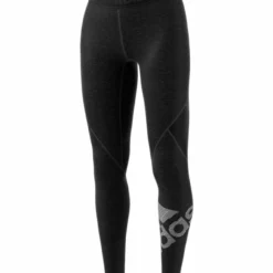 ADIDAS WOMEN'S ALPHSKIN HEATHERED BADGE OF SPORT LEGGINGS - BLACK