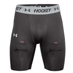 UNDER ARMOUR SENIOR HOCKEY COMPRESSION SHORTS - GREY